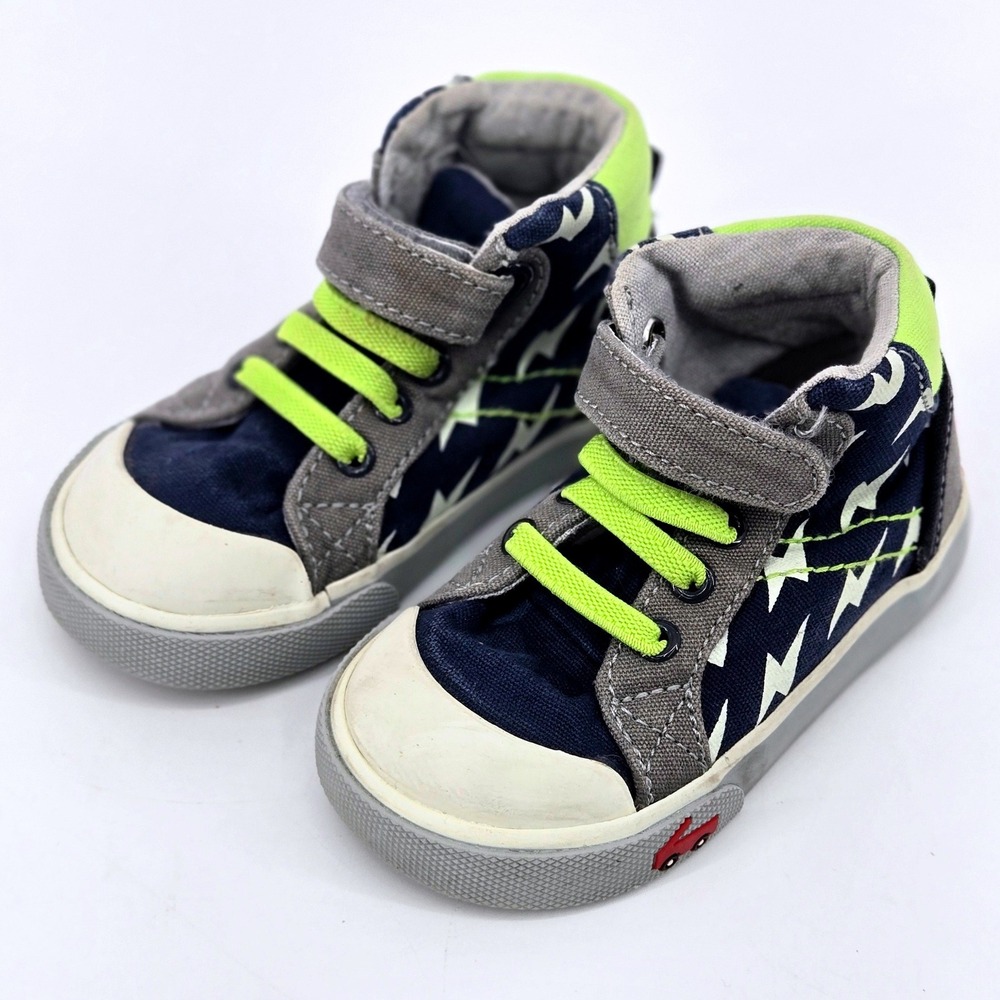 See Kai Run Dane Navy Lightning Bolt High Top Canvas Sneakers Toddler Shoes 5